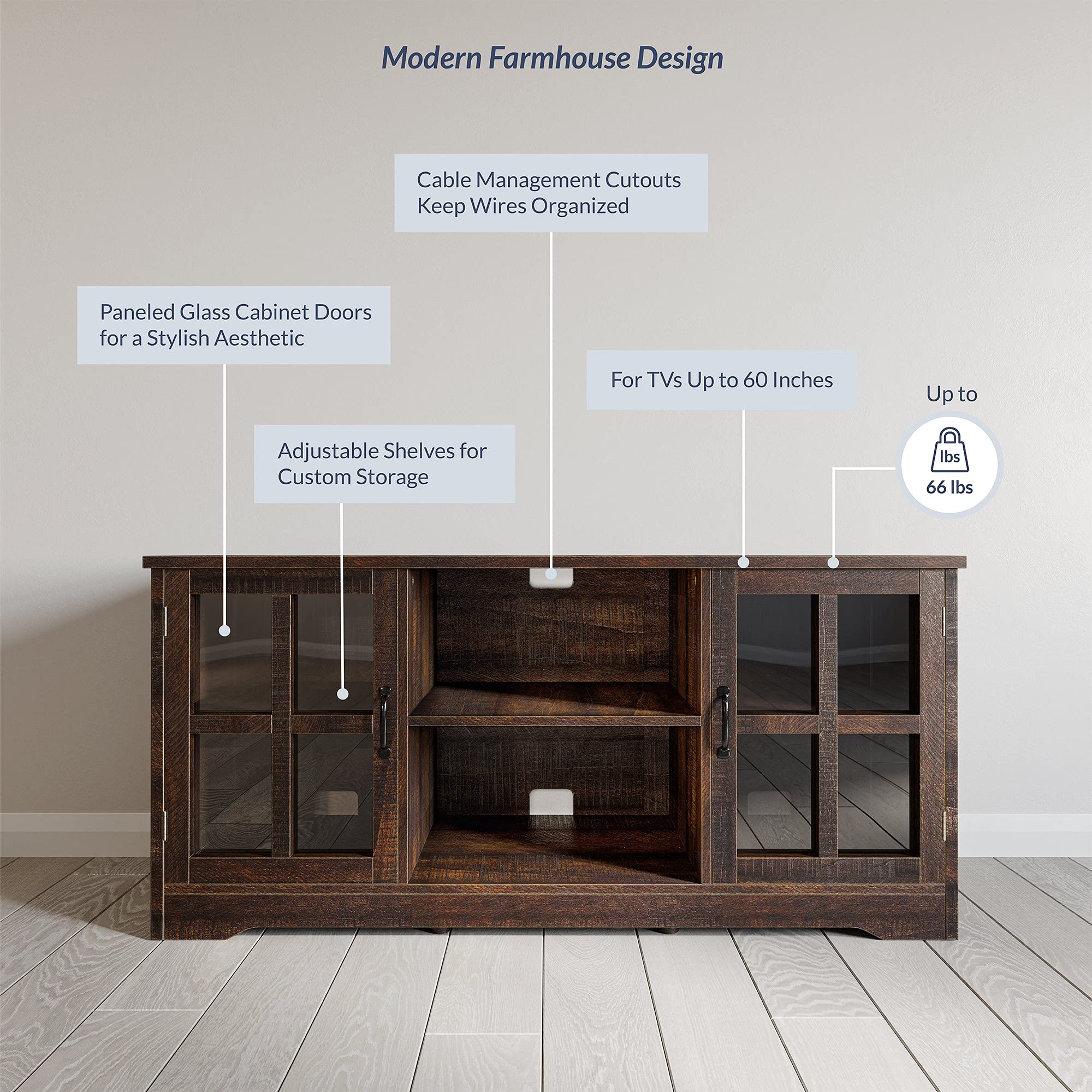 BELLEZE Modern 52 Inch Traditional TV Stand & Media Entertainment