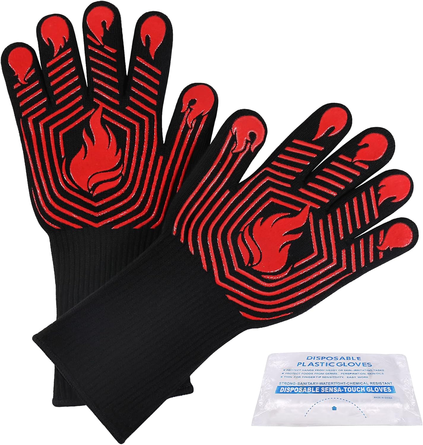 BBQ Gloves, 1472°F Heat Resistant Gloves Fireproof Mitts，Grilling Gloves Silicone Non-Slip Washable Oven Gloves, Kitchen Gloves for Barbecue, Grilling, Cooking, Baking, Camping, Smoker (Black) : Everything Else
