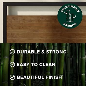 Zinus Suzanne Metal Bed Frame with Wooden Headboard & Footboard | Single 90x190 cm | 18 cm High | Low Profile | Wood Slat Support | For Adults, Kids, Teenagers | Easy Assembly | Black & Brown