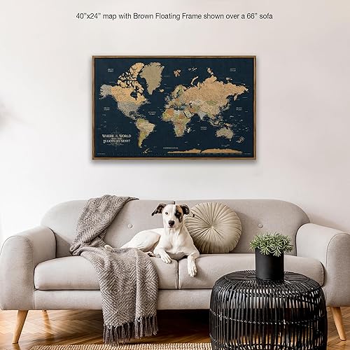 Miniatura 6 de HolyCowCanvas Mapa del mundo personalizado en lienzo en tonos clásicos de tierra sobre fondo azul marino, mapa del mundo, rastreador de viajes para