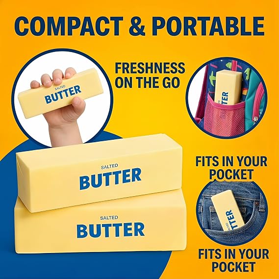 Butter Squishy, Cheese Squishy 2PCS, Slow Rising PU Fidget Stress Ball | Sensory Squeeze Toys, Anxiety Relief Stress Toy, Realistic Food Desk Decor, Novelty Gift for Home Office