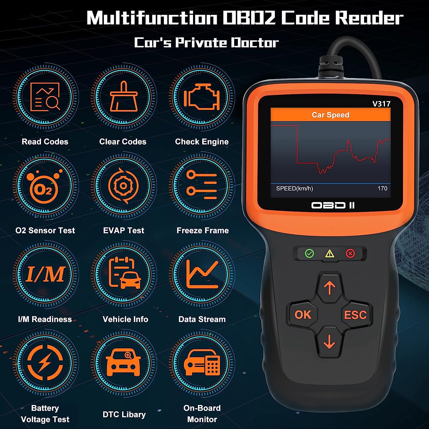 V317 OBD2 Scanner Auto Check Car Engine Clear Fault Code Reader Automotive Diagnostic Scan Tester Tools OBDII/EOBD Tool