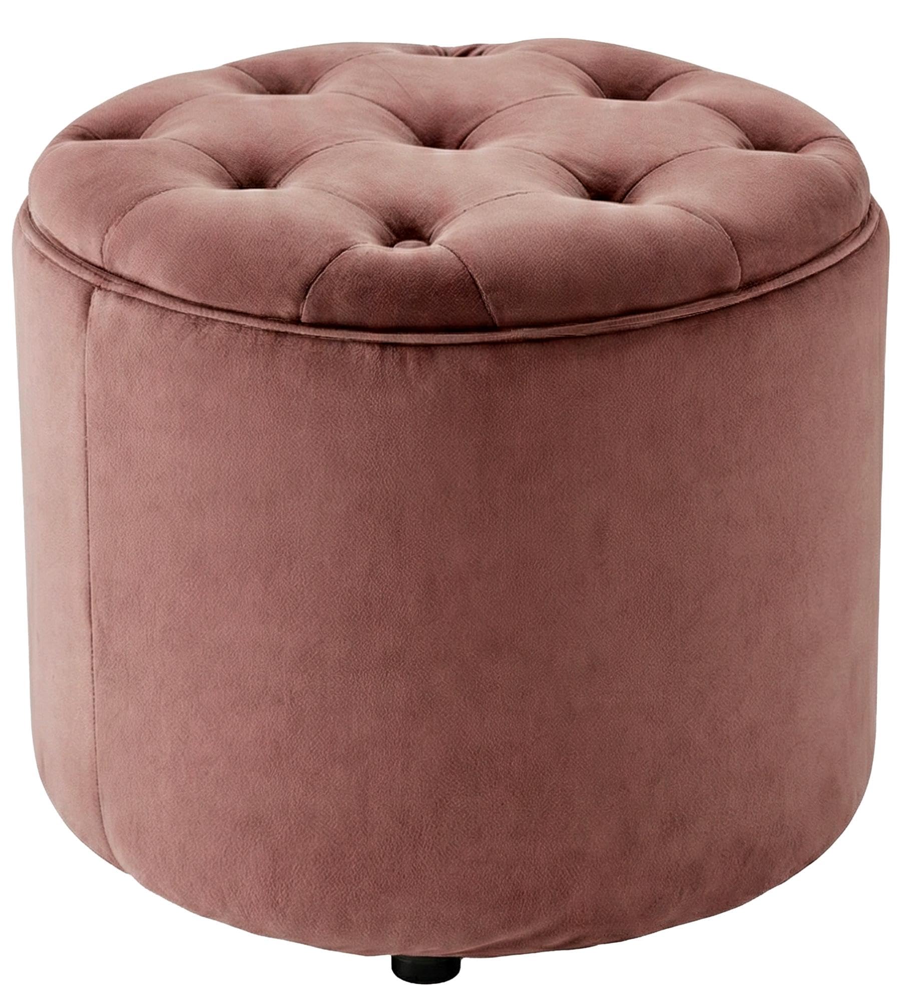 CLP Tabouret Rond avec Espace de Rangement Pantin Pouf capitonne en Velours Style Chesterfield pour Salon et Chambre Couleur Rose