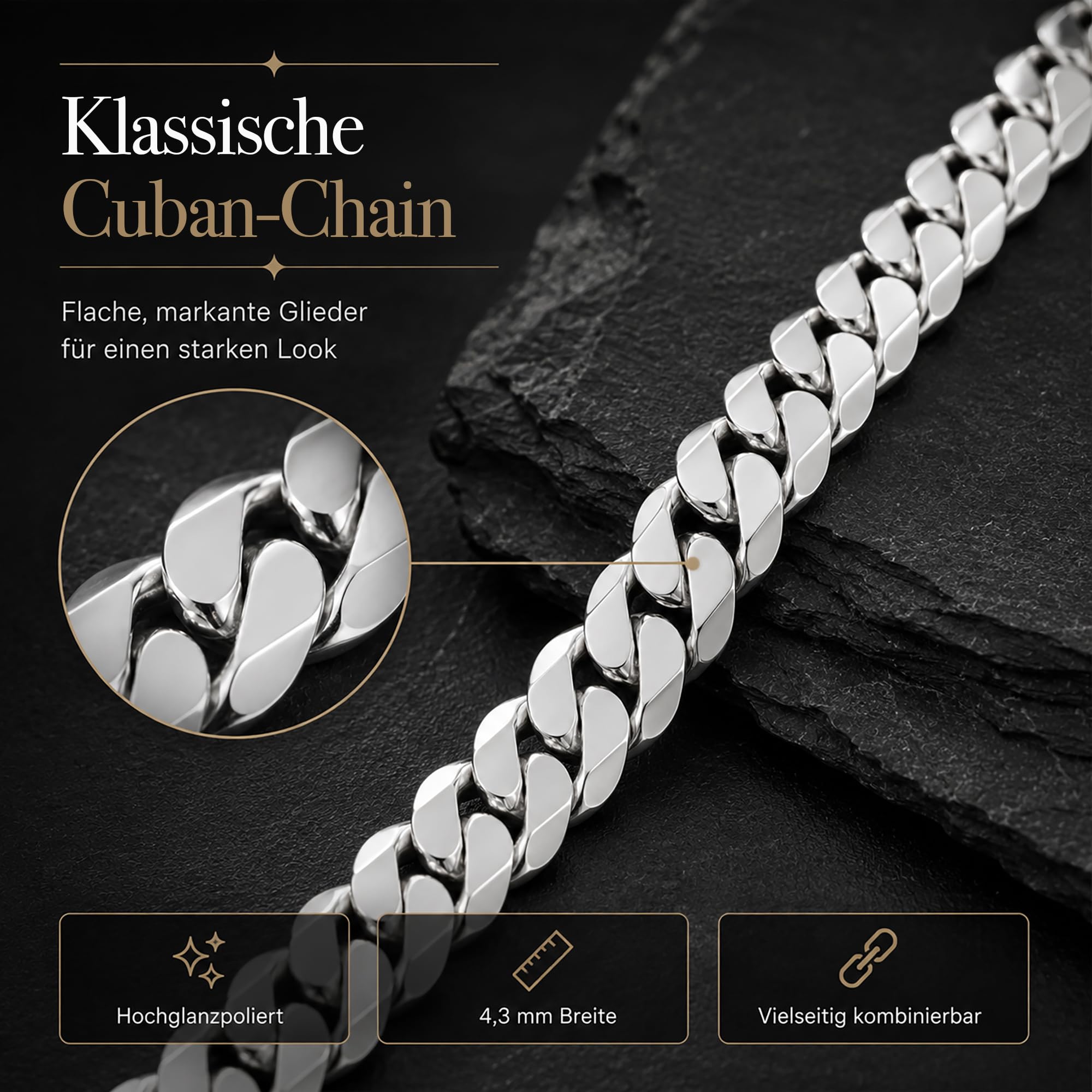 Silberkette Herren 925 Silber Panzerkette 4,3mm Halskette 101042-0 | Sterlingsilber Ketten Länge 45 50 55 60 cm verfügbar Geschenk Freund