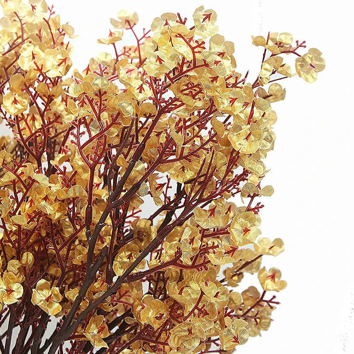 AYHTUD White Artificial Flowers Cherry Blossoms Gypsophila Fake Plants Wedding Bouquet Vases for Home Decor Faux Christmas Branch-Gold