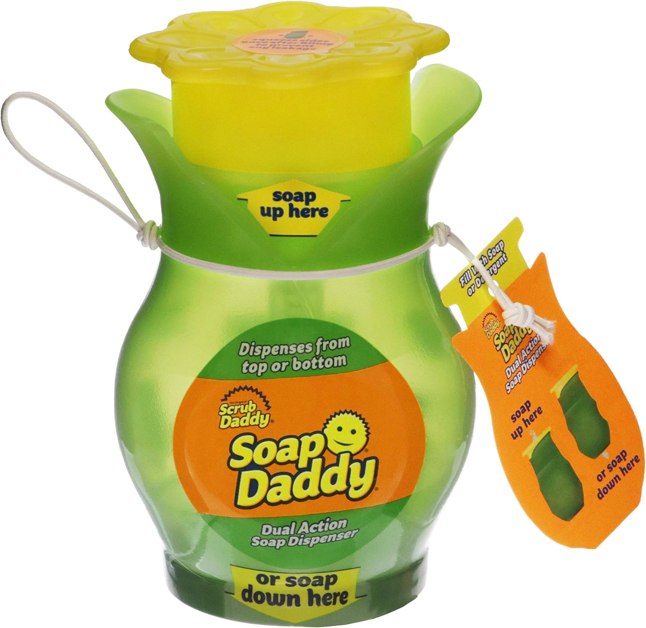 Scrub Daddy, Soap Daddy - Dual Action Soap Dispenser with Easy Grip Squeezable Sides and Built in Pump, Multi-use, Easy to Clean and Refillable - 1ct