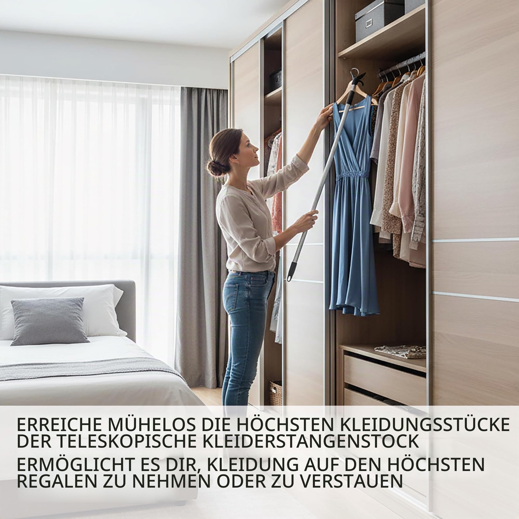 Perfetto Più Stange Kleiderschrank, Kleiderstange, Metall verchromt, ausziehbar bis 150 cm