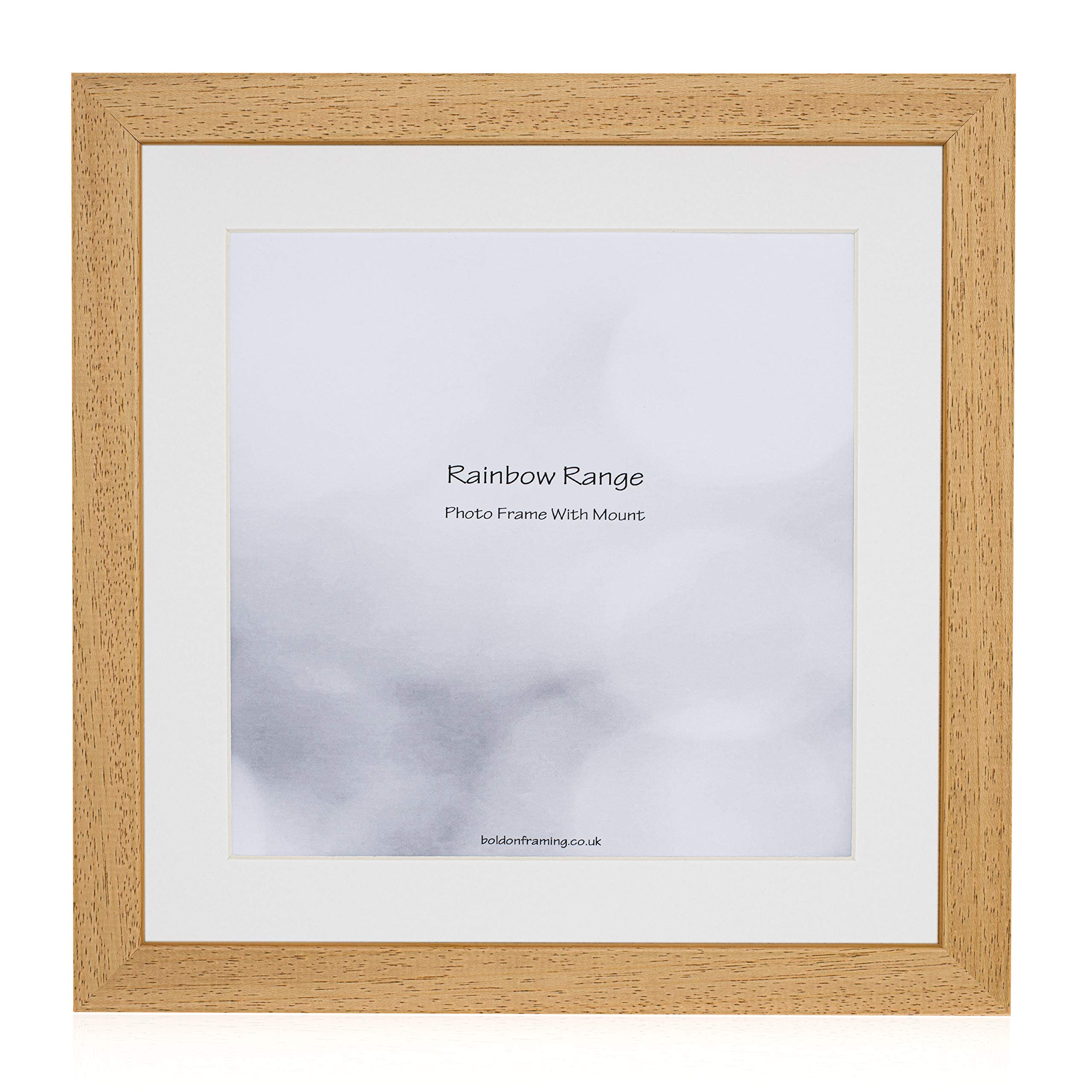 Boldon Framing - Oak, Square Thin Photo Frame in Solid Wood with White Wall Mount, 10x8 For Pic 8x6