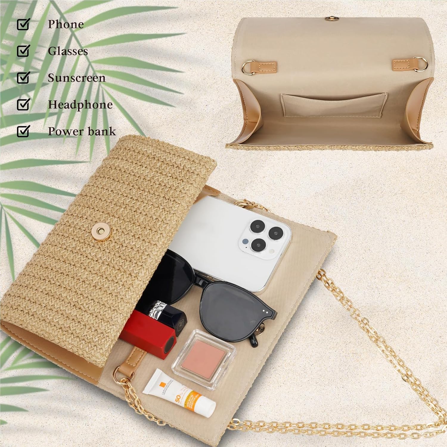 Kseymeir Straw Clutch Purse Shoulder Crossbody Bag Envelope Purse Raffia Handbag for Summer Beach Travel 2026 Trendy | Straw, Summer, Beach, Travel, Trendy - Image 5