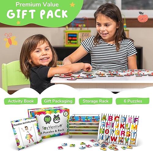 Miniatura 2 de TOYVENTIVE Rompecabezas de madera para niños pequeños paquete de 6 con soporte de rompecabezas de alambre para niños juguetes de aprendizaje