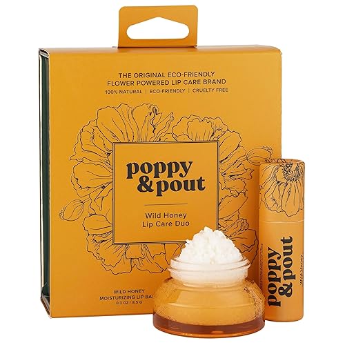Poppy & Pout Set de cuidado de labios  Bálsamo labial y exfoliante  Tubos de cartón sostenibles y frascos de vidrio, totalmente naturales, cera de