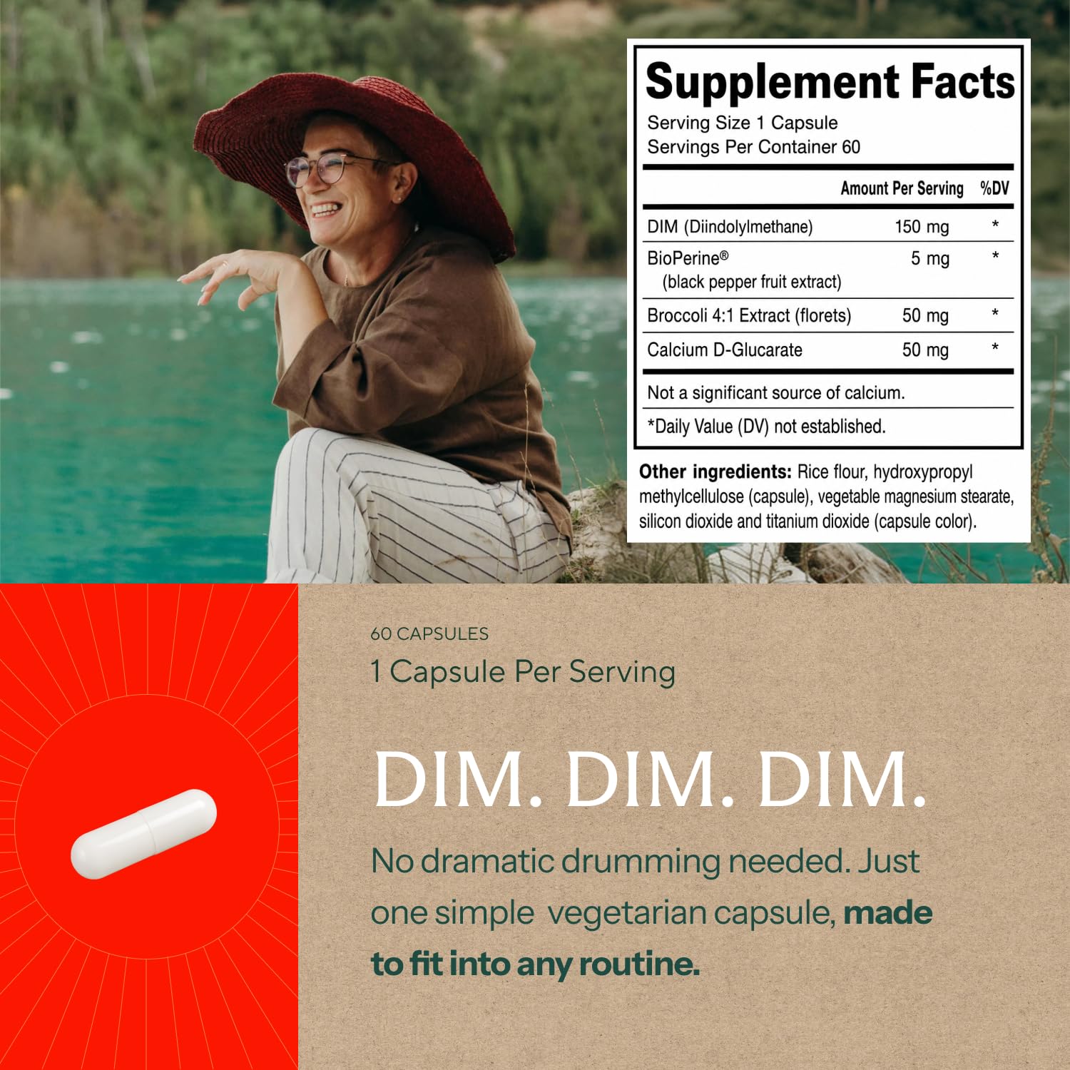 Sunergetic Premium DIM Supplement – 150mg diindolylmethane, Broccoli, Calcium D-Glucarate & Bioperine for Men & Women – DIM Complex for Menopause Support & Balance - 60 Capsules — Amazon image 4