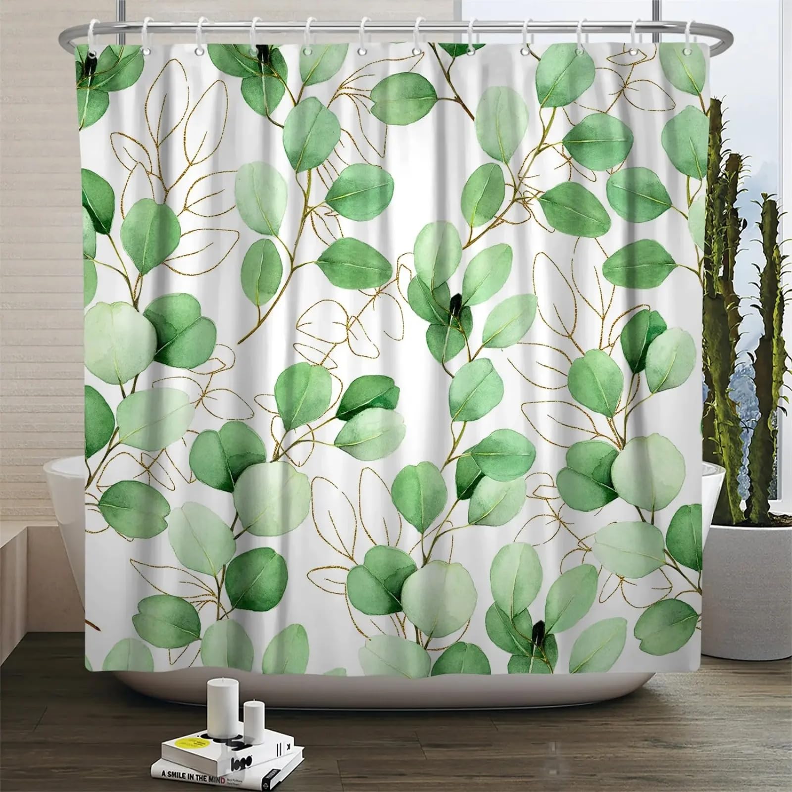Rideau de douche anti-éclaboussures grand format motif plantes