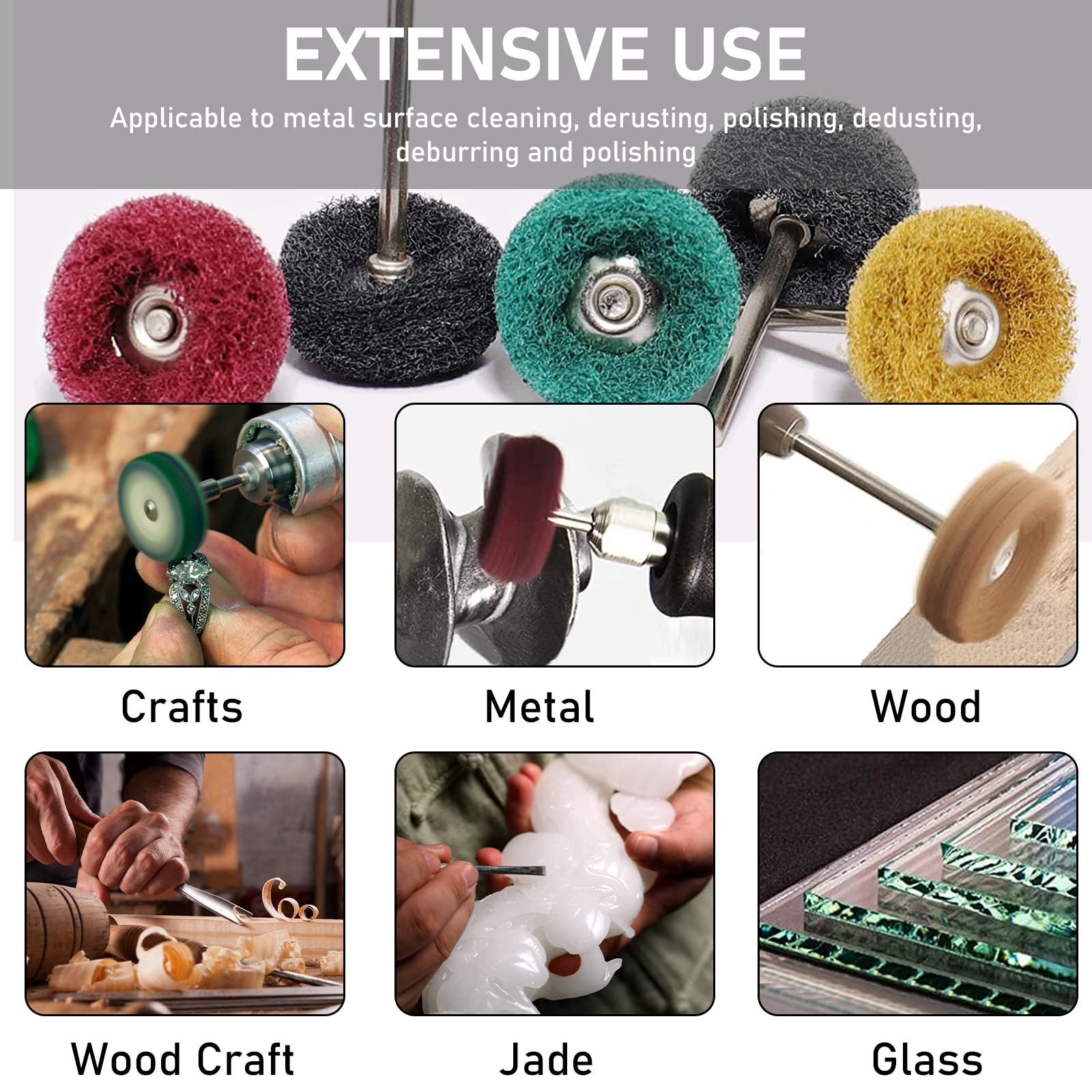 Set 100 Dischi Abrasivi Per Lucidatura - 25 Mm Con Gambo 3 Mm Per Dremel, 5 Granature Diverse - Foto 3