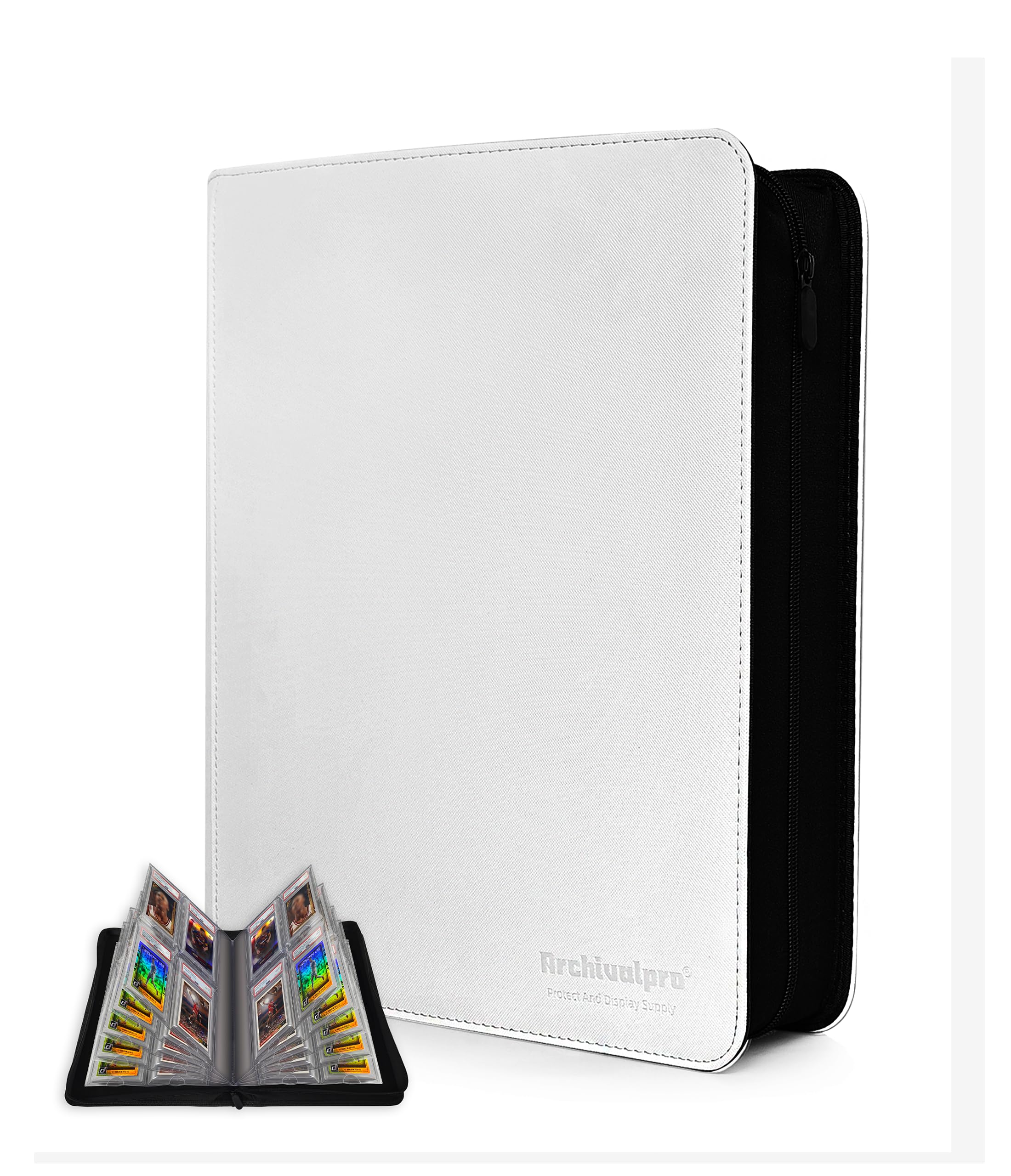 Archivalpro Graded Card Binder, Holds 40 Graded Cards, 4-Pocket Slab Binder for PSA SGC BGS PU Leather Graded Card Storage Binder Display Album(White,40 Pockets)