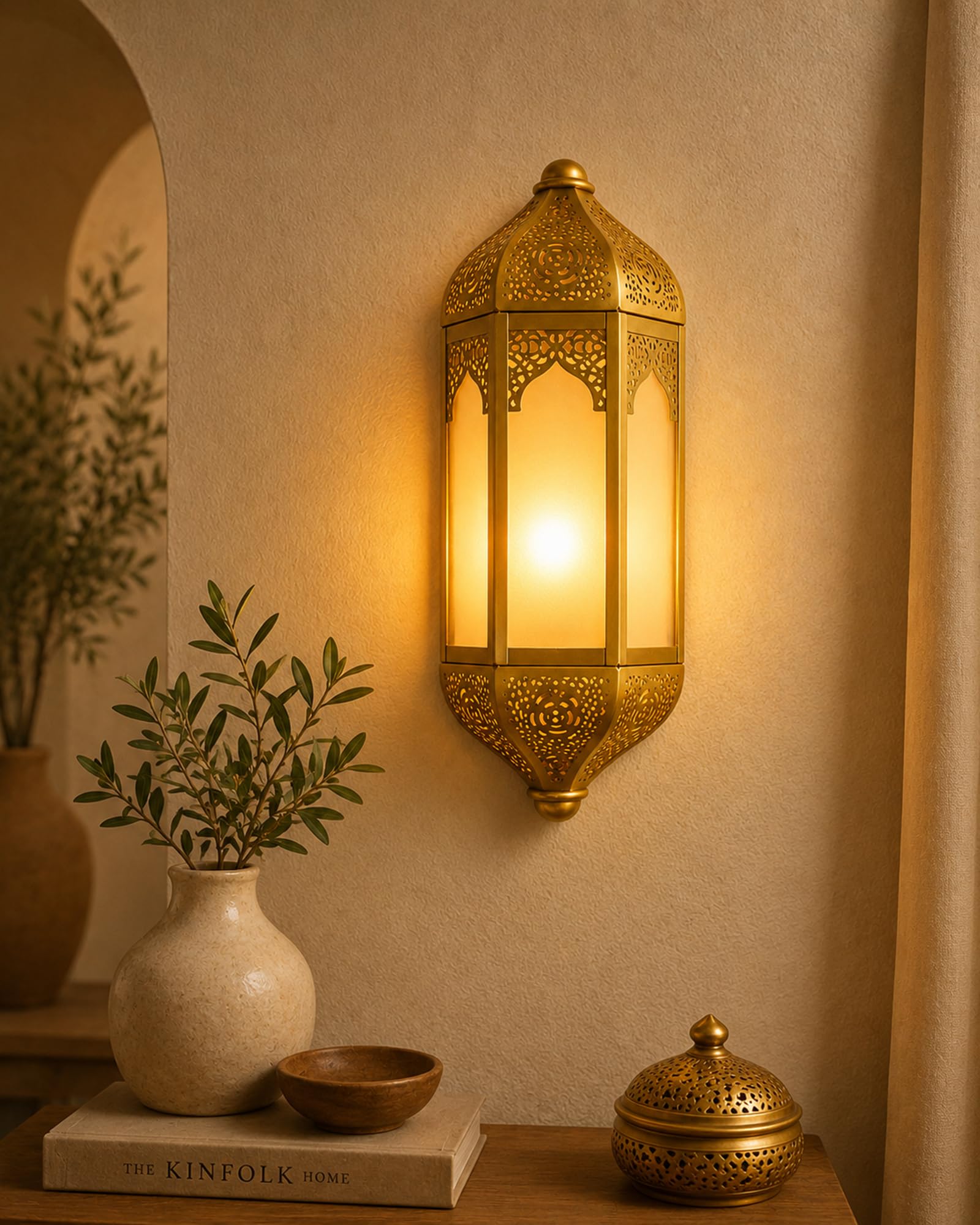 Homesake 40W Antique Brass Finish Vintage Moroccan Wall Sconce Lamp, (Golden,Electric)-image-25