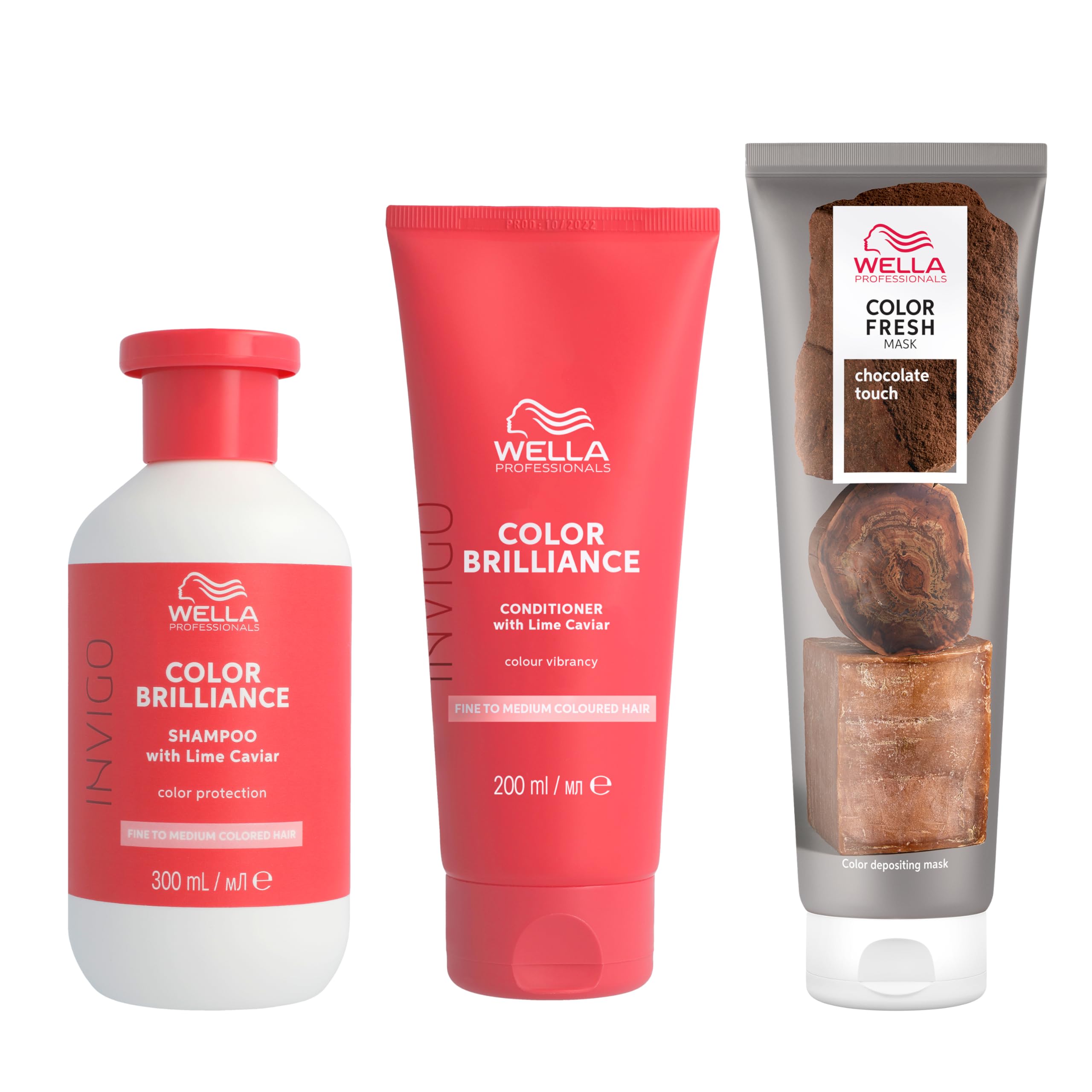 Wella Professionals Color Fresh Mask, Temporary Hair Colour Refresh Treatment, Invigo Color Brilliance Colour Protection Duo, Hair Dye 150ml & Shampoo 300ml & Conditioner 200ml, Chocolate Touch