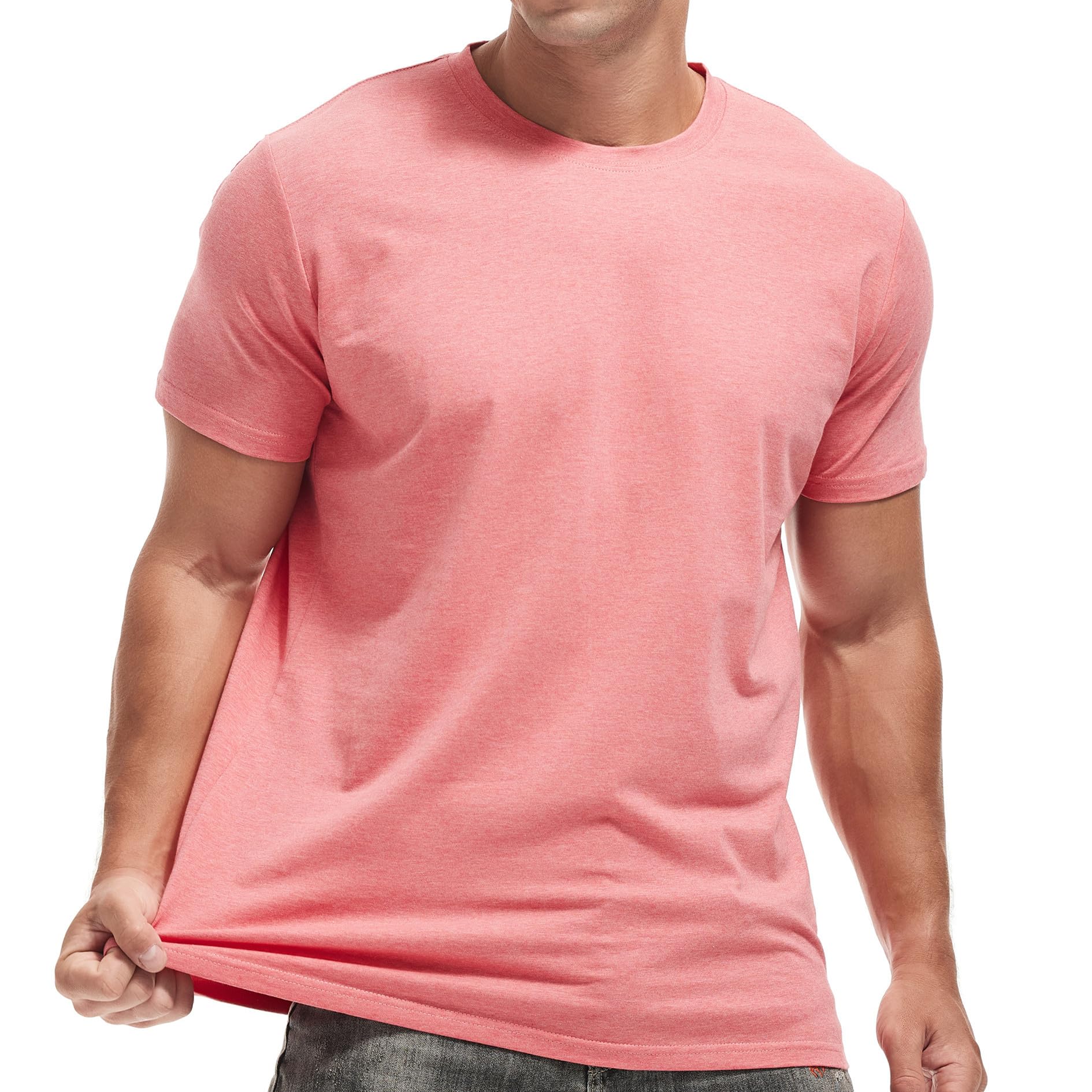 VEIISAR Herren Langarm und Kurzarm T-Shirt aus 200g Baumwolle - Zweiarben-Melange Unterzieh-Shirt - Weich, Dehnbar