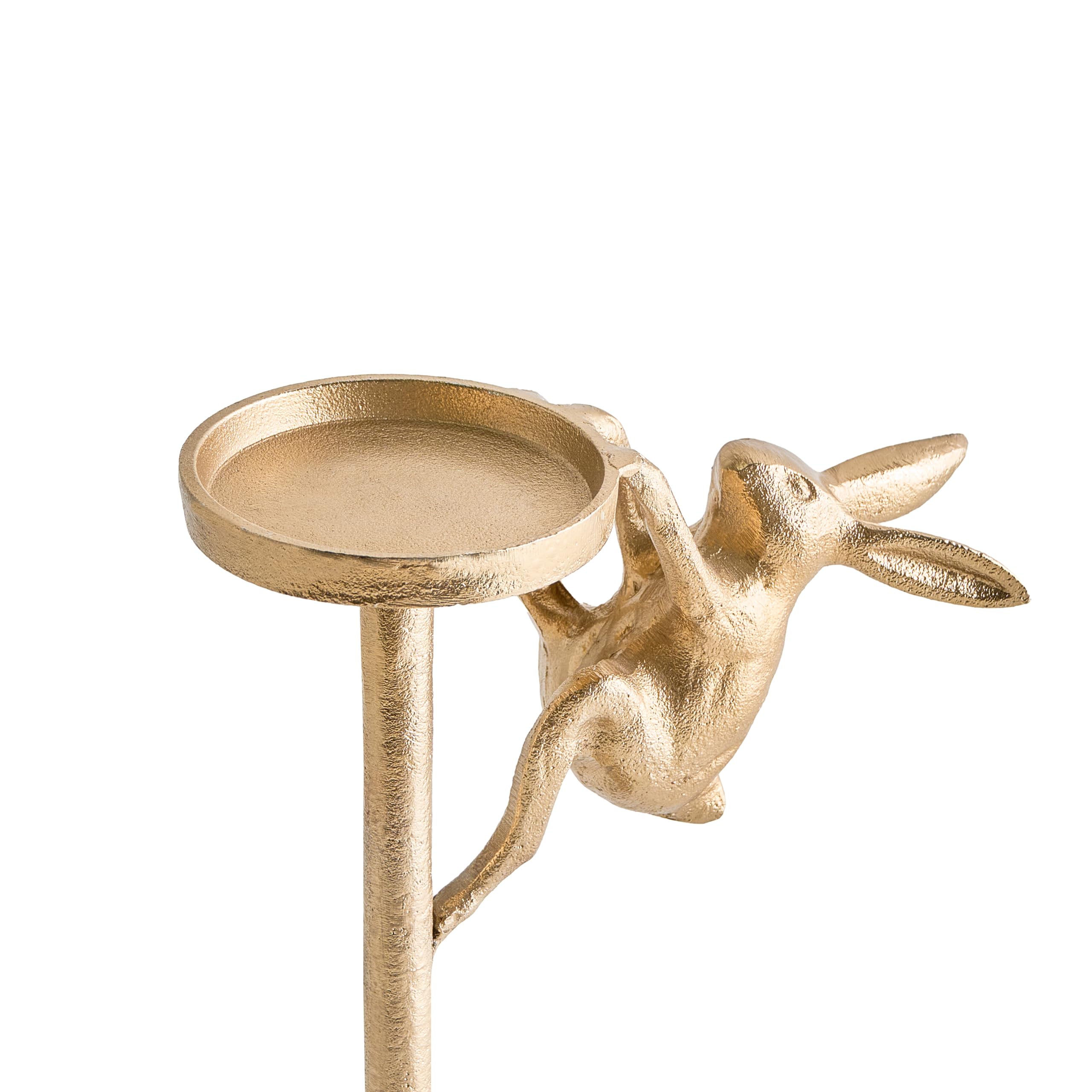 Bougeoir Rétro 24 cm Accessoire de Maison Design Lapin en Métal Aluminium Doré Kosor
