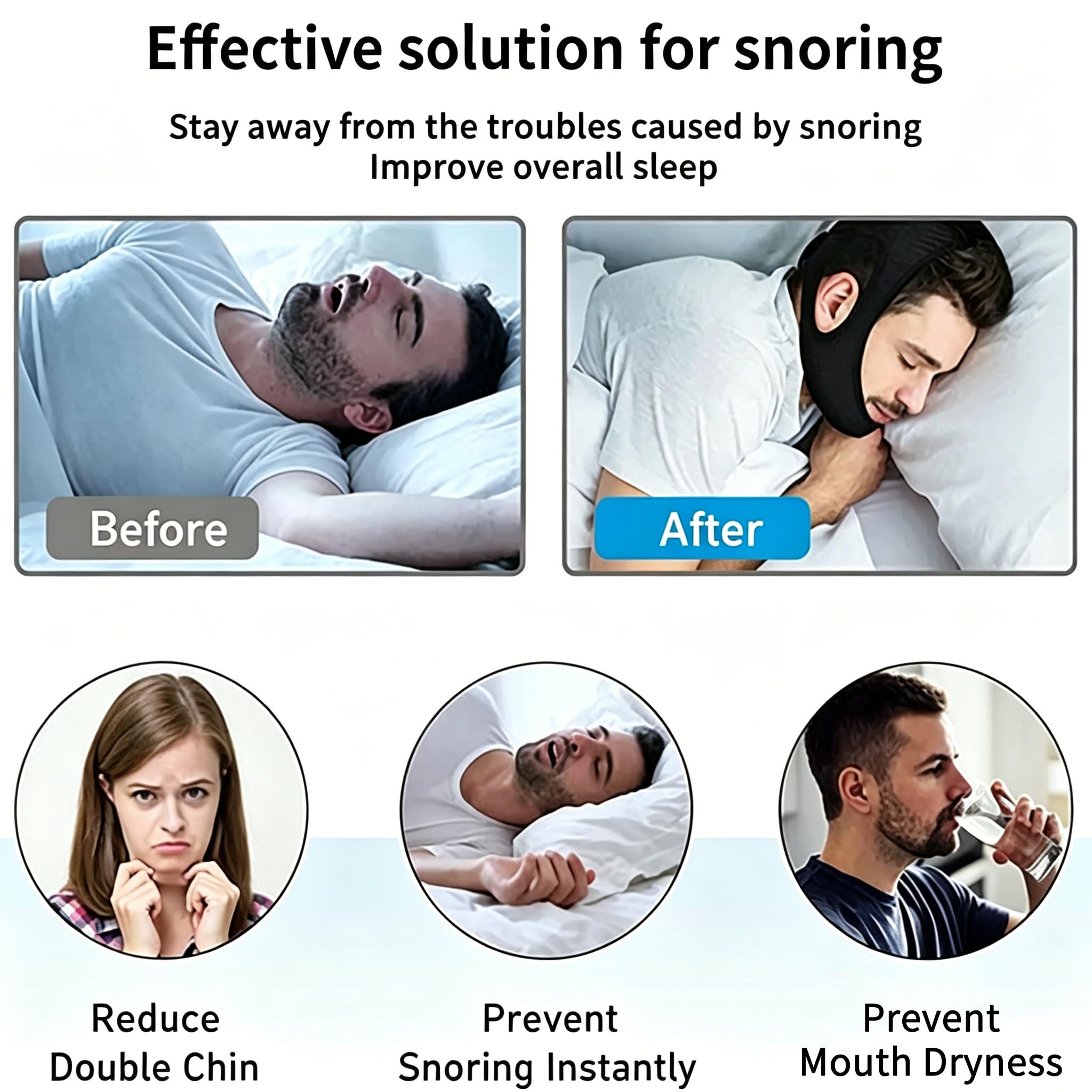 Anti Snoring Chin Strap for Sleeping, Adjustable Anti Snore Devices for Men Women, Suitable solution for stopping snoring,Black - 5