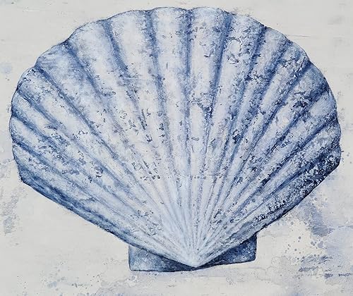 Miniatura 3 de Yihui Arts Arte de pared de concha marina para sala de estar, pintura costera azul y blanca pintada a mano, imágenes modernas de animales marinos