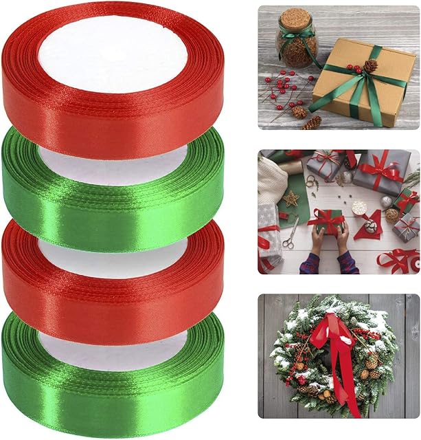 Alintor 100 Yards Red Green Ribbon, Christmas Ribbon for Gift Wrapping, Satin Ribbon for DIY Crafts Xmas Tree Present Decoration(Red and Green, 20mm)