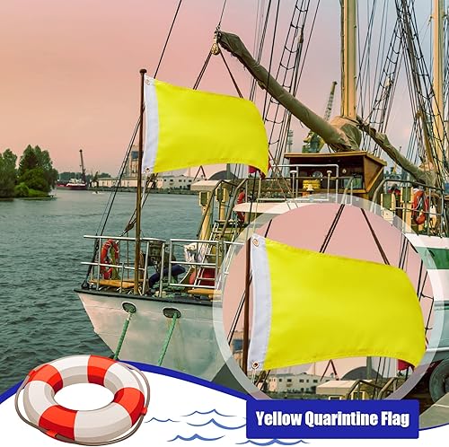 Miniatura 5 de Boyiee 2 banderas amarillas de cuarentena náutica en blanco, banderas de mensaje de cuarentena de color sólido, bandera de nailon para barco para