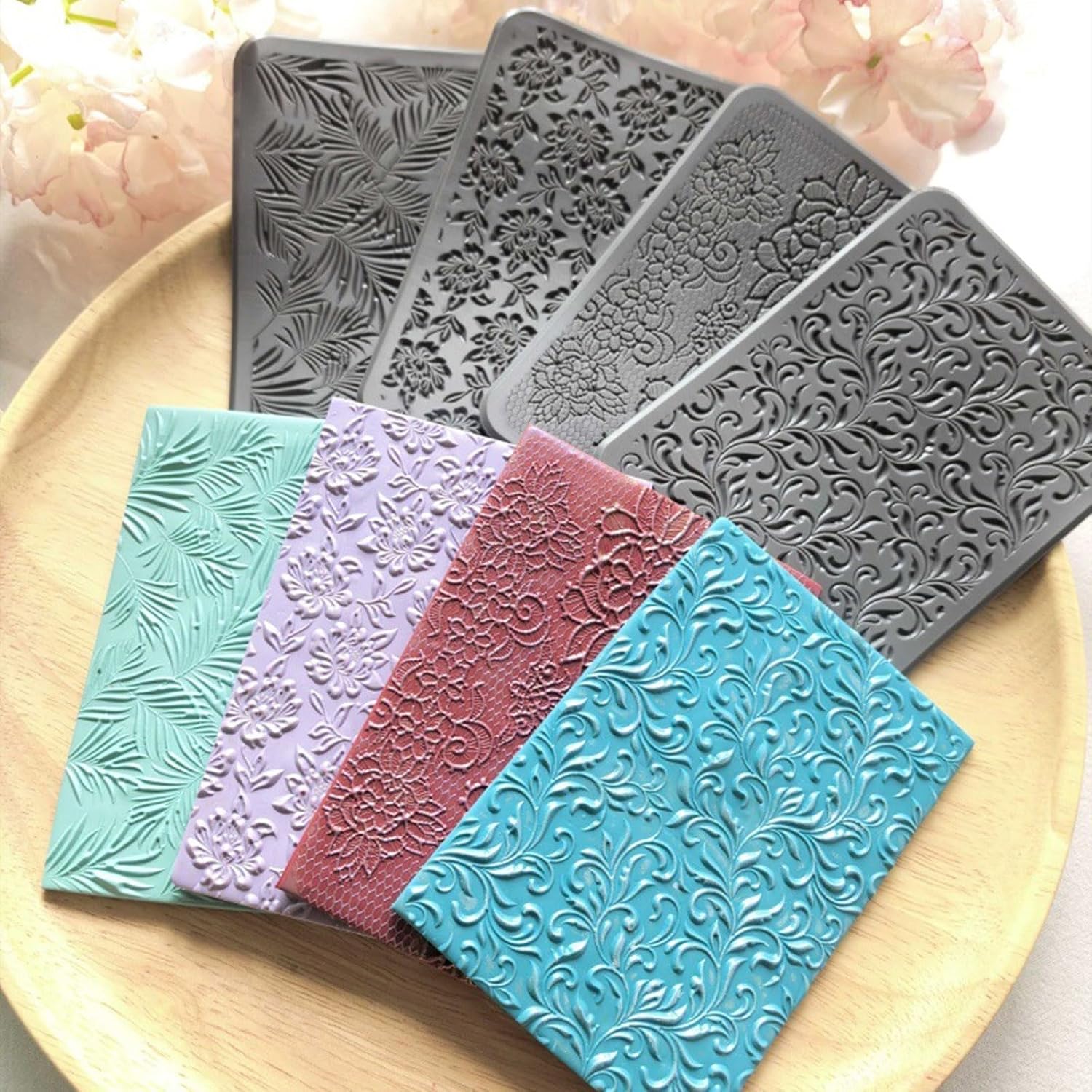 Sturdy Silicone Clay Embossing Set for Intricate Polymers Earring Patterns and Textures Silicone Texture Mats