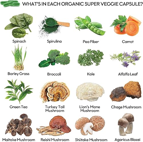Miniatura 6 de Suplemento de frutas y verduras (suministro de 1 mes) Mezcla 100% de 39 frutas y verduras enteras, llena brechas de nutrición, mejora la energía y