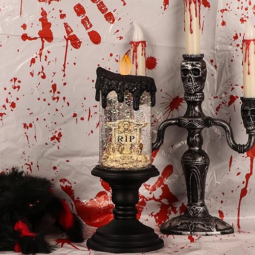 Miniatura 7 de Eldnacele Vela de globo de nieve de Halloween, funciona con pilas, sin llama, velas giratorias de agua con remolino brillante para decoración del