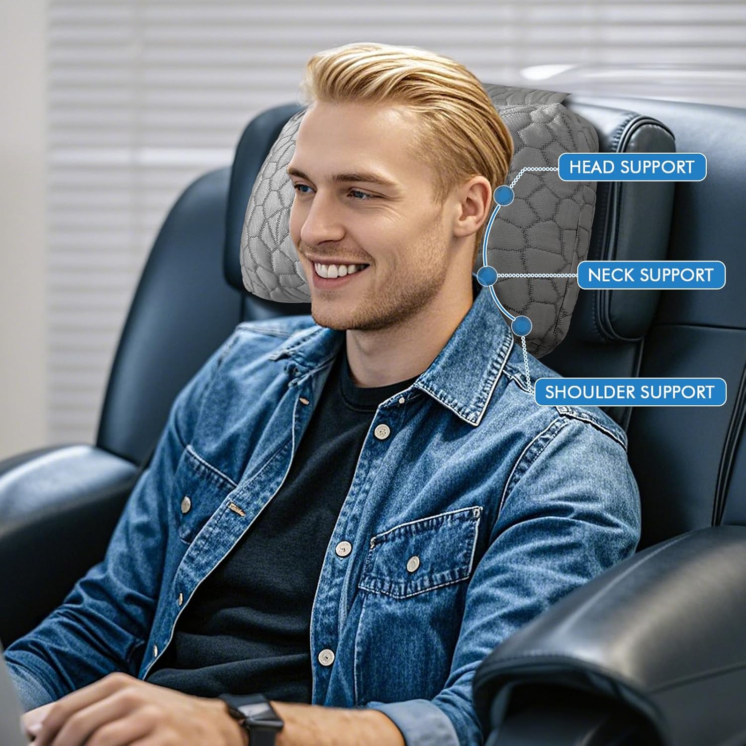 SUPA MODERN Adjustable Headrest Pillow for Recliners and Armchairs - Non-Slip Cooling Shredded Memory Foam Cushion for Neck Support and Pain Relief - Image 4