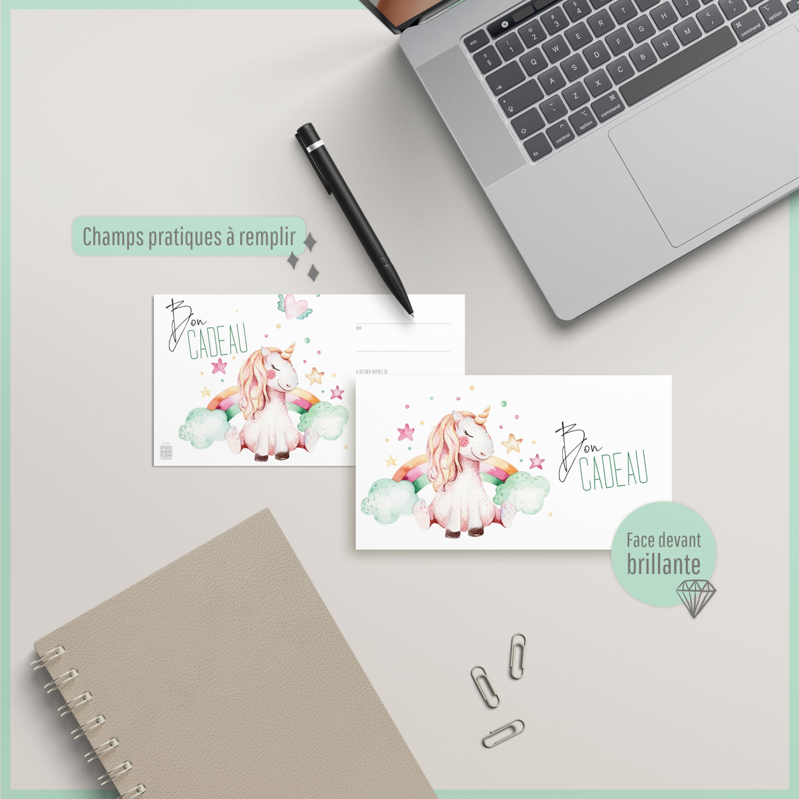 POS BON - 50 bons cadeaux à remplir avec enveloppe/nœud ruban - formulaires imprimés pour les magasins de mode enfantine FA1269F2-50-V1