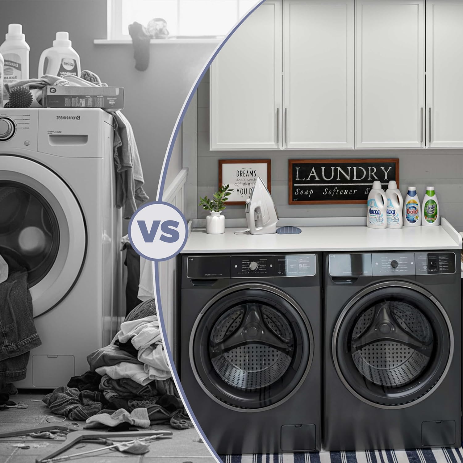 FIMELLO 27.6" x 54" Washer and Dryer Countertop, Laundry Countertop with Edge Rails, Washer and Dryer topper, Washing Machine Topper, Laundry Table for Folding Clothes and Storage, White