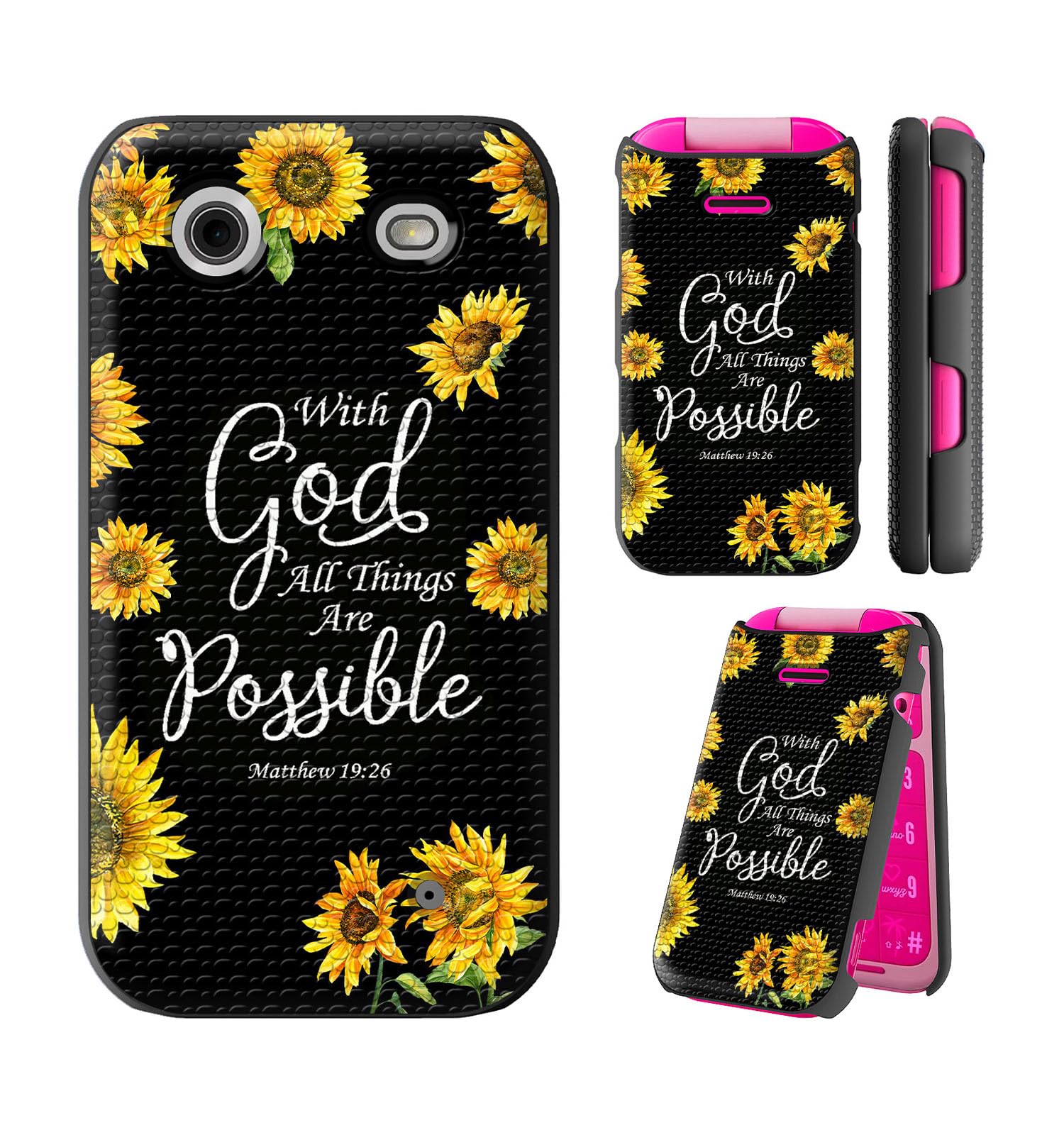 RAUEDWDJS for HMD Barbie Phone Case with Screen Protector,Dual Layer Hybrid Hard PC Back +Soft TPU Shockproof Protective Case for HMD Barbie-Sunflower Matthew 19:26