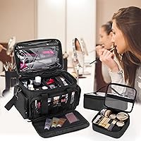 Vista 7 de BAFASO Bolsa de maquillaje grande con 2 bolsas extraíbles y separadores desmontables, bolsa de cosméticos multifuncional para guardar maquillaje