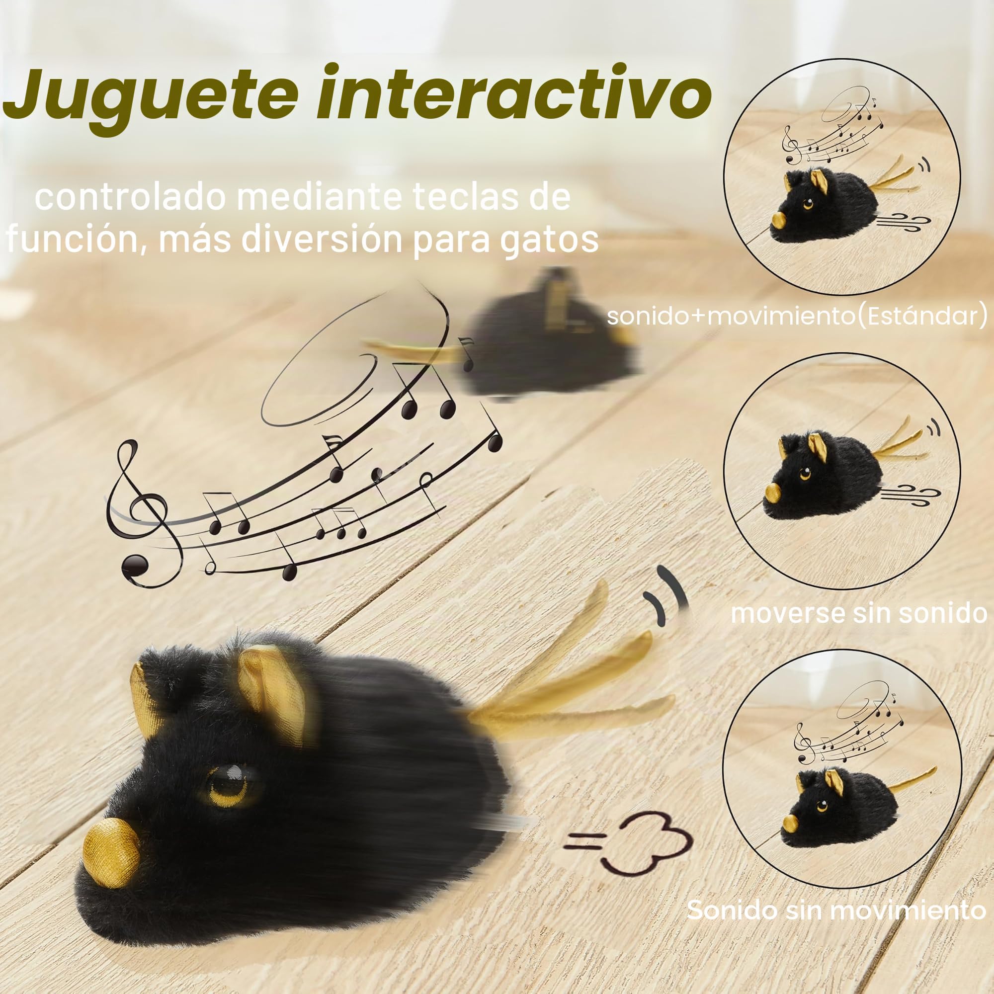 Vealind Juguete Eléctrico para Gatos, Ratón de Juego con Movimiento, Recargable por USB, Interactivo (Negro)