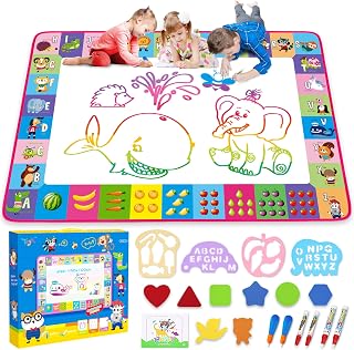 Toyk Water Doodle Mat 40x28 Inch - Mess-Free Reusable Kids Drawing Pad with Magic Pens, Educational Toy for Ages 3-12 Girls Boys (Pink)