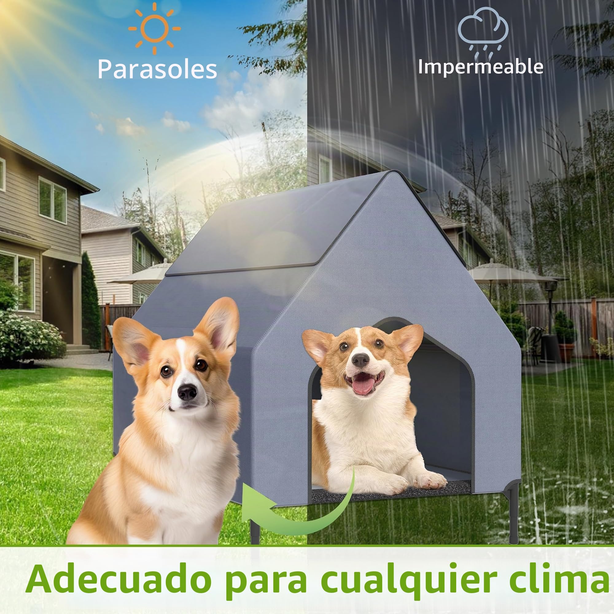 UISEBRT Cama para perros 2 en 1 cubierta y elevada con tapa extraíble, tienda de campaña para perros de exterior para perros pequeños y medianos de hasta 40 kg, ideal para jardín, 91 x 65,5 x 86,5 cm