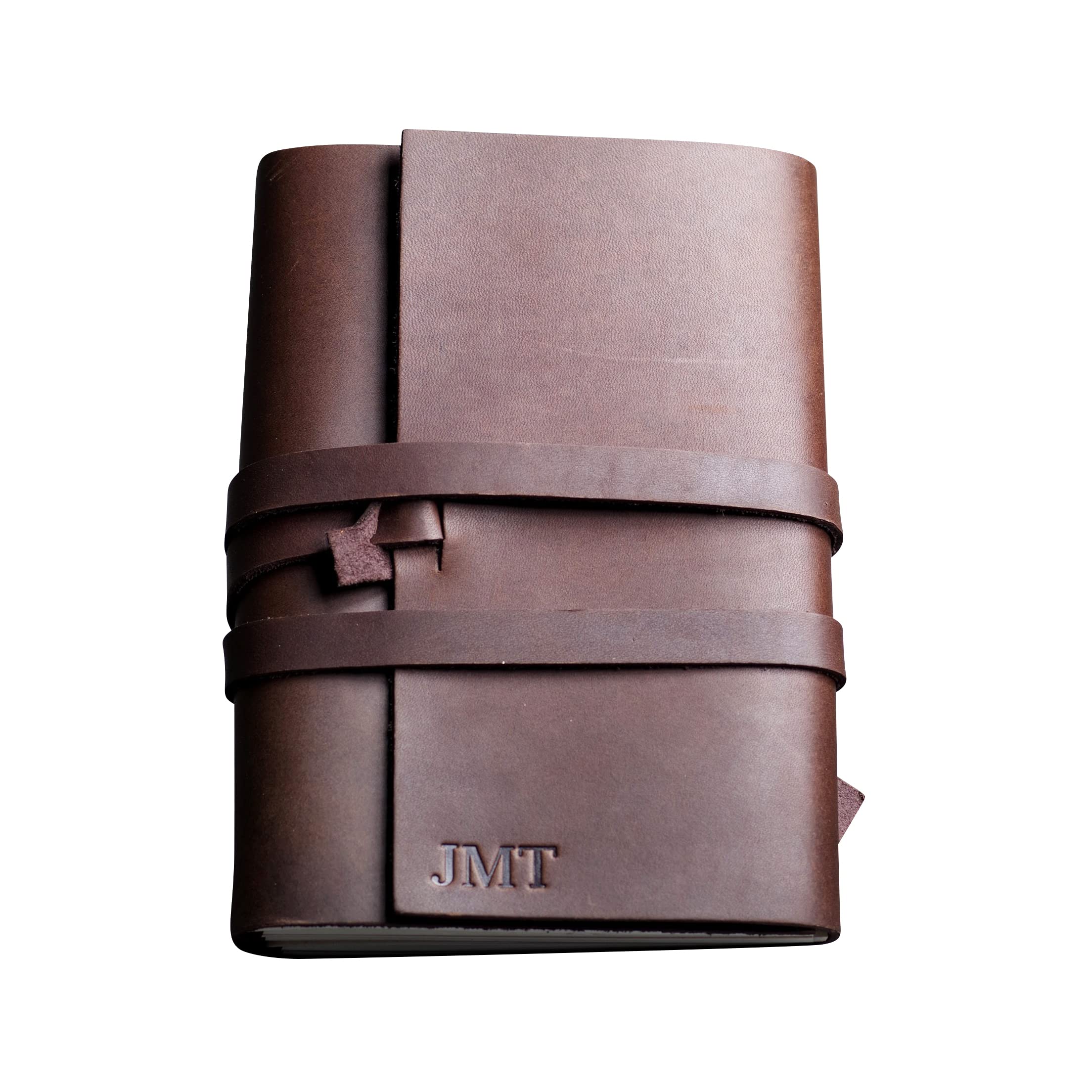 Refillable Personalized Wrapped Leather Journal - Made From Full Grain Leather - Ox & Pine - Comes With and Holds 4 kraft Paper Notebooks (6x8, Unlined Paper, Dark Brown)