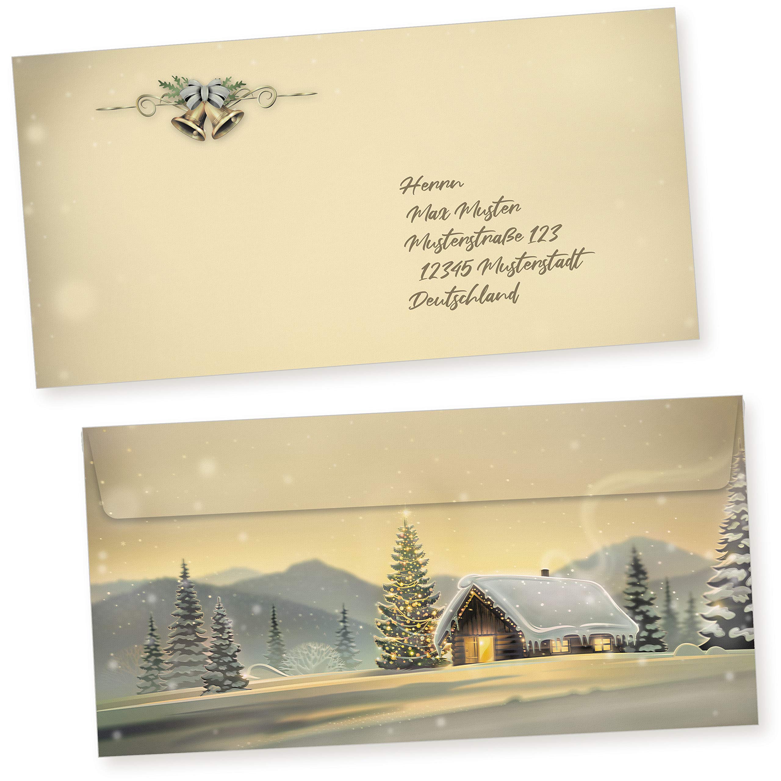 Glöcknerhütte 500 Sets Weihnachtsbriefpapier mit Umschlag ohne Fenster, Briefpapier Weihnachten A4