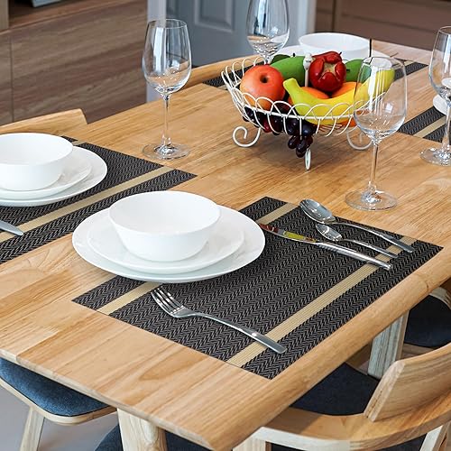 Miniatura 2 de COSMOCASA Manteles individuales reversibles tejidos de PVC, juego de 4, manteles individuales de vinilo impermeables para mesa de comedor de cocina,