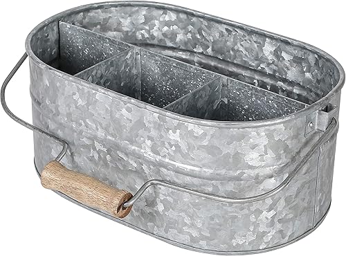 Carrito de metal galvanizado con 4 compartimentos, soporte para utensilios de cocina, organizador de metal, organizador de picnic, rústico