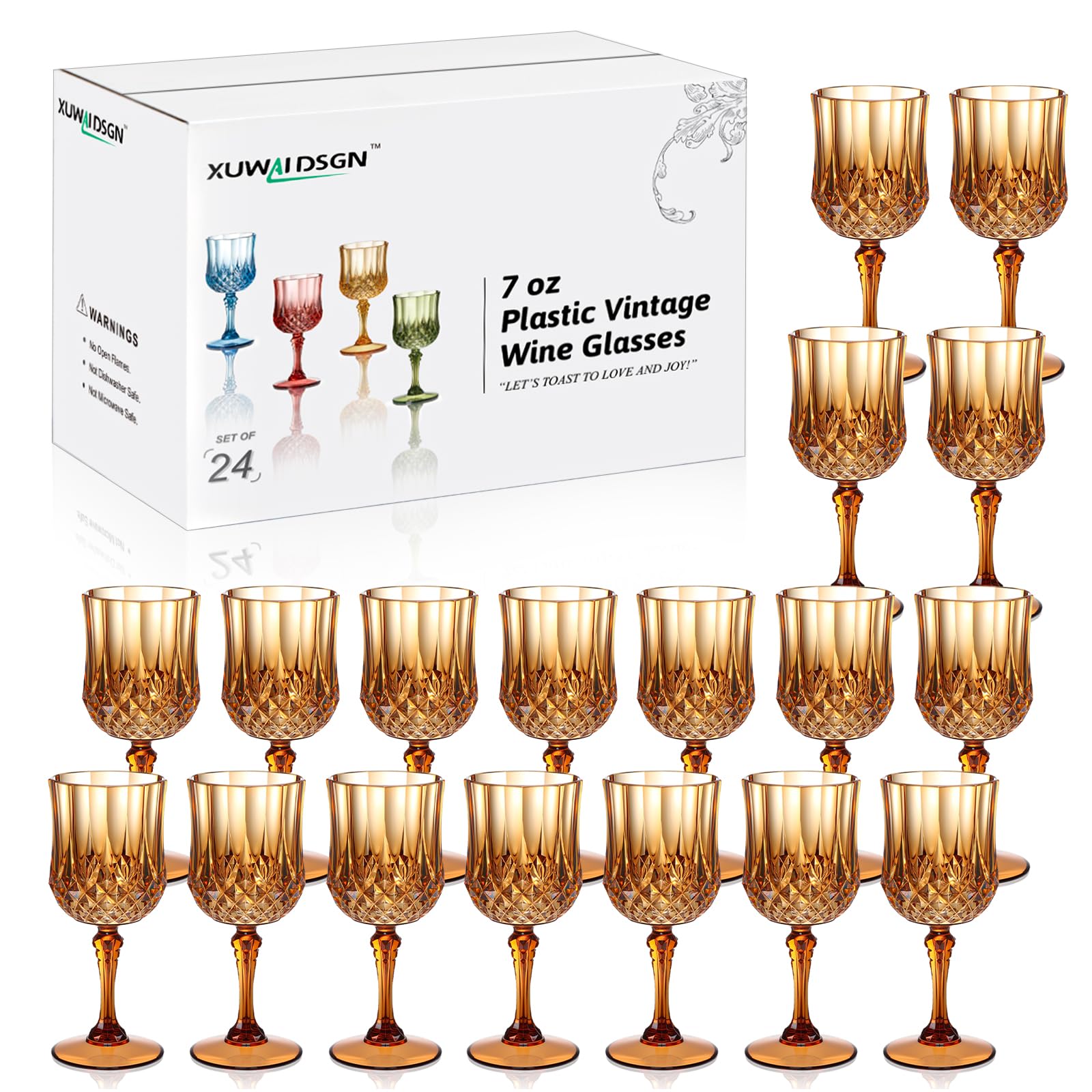 Vintage Wine Glasses - 24 Pack, Durable & Affordable -20