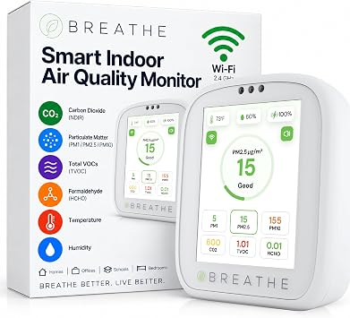 BREATHE Airmonitor Plus Indoor Air Quality Monitor w/CO2, PM & App. Gen 2.