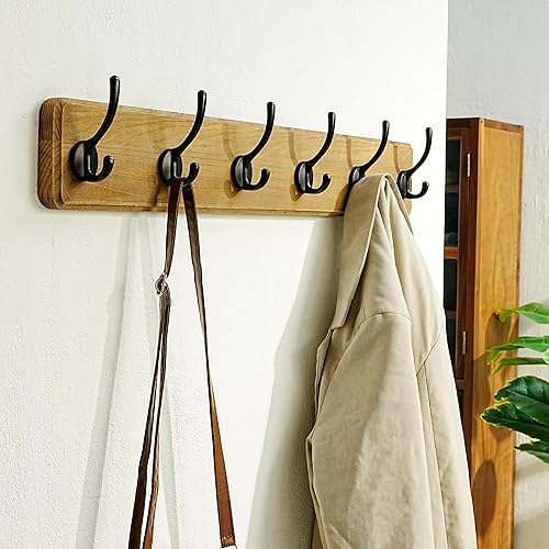 Miniatura 10 de Dseap Perchero de pared patentado, resistente, 17.4 pulgadas de largo, 5 ganchos dobles de madera, perchero montado en la pared, perchero para