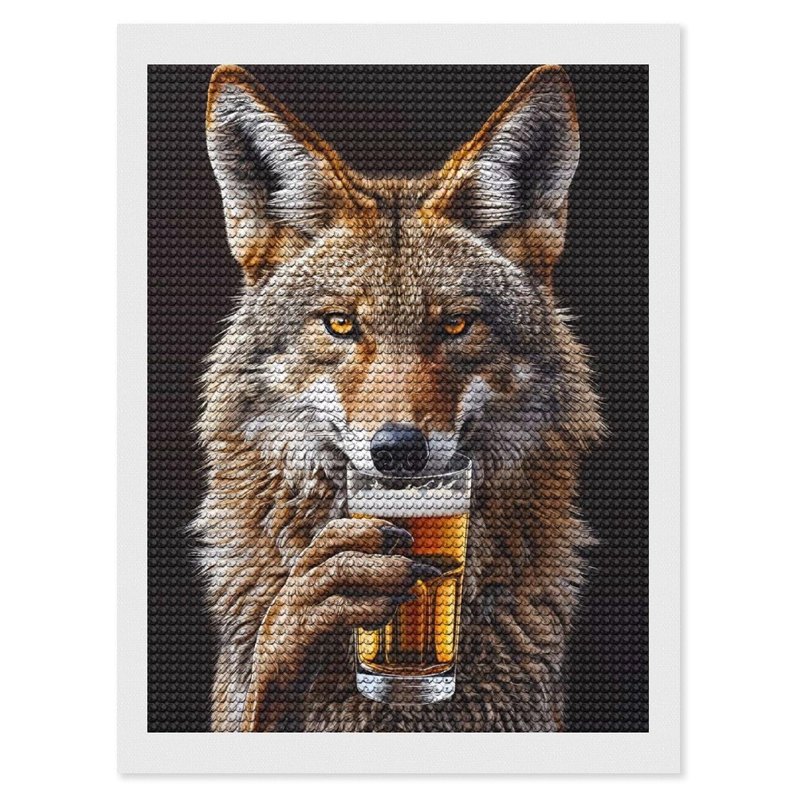Junmoney Coyote Beer 5D Diamond Painting Kit 12"x16", Relaxing DIY, Mindful Craft Project, Full Kit Included, Thoughtful Present