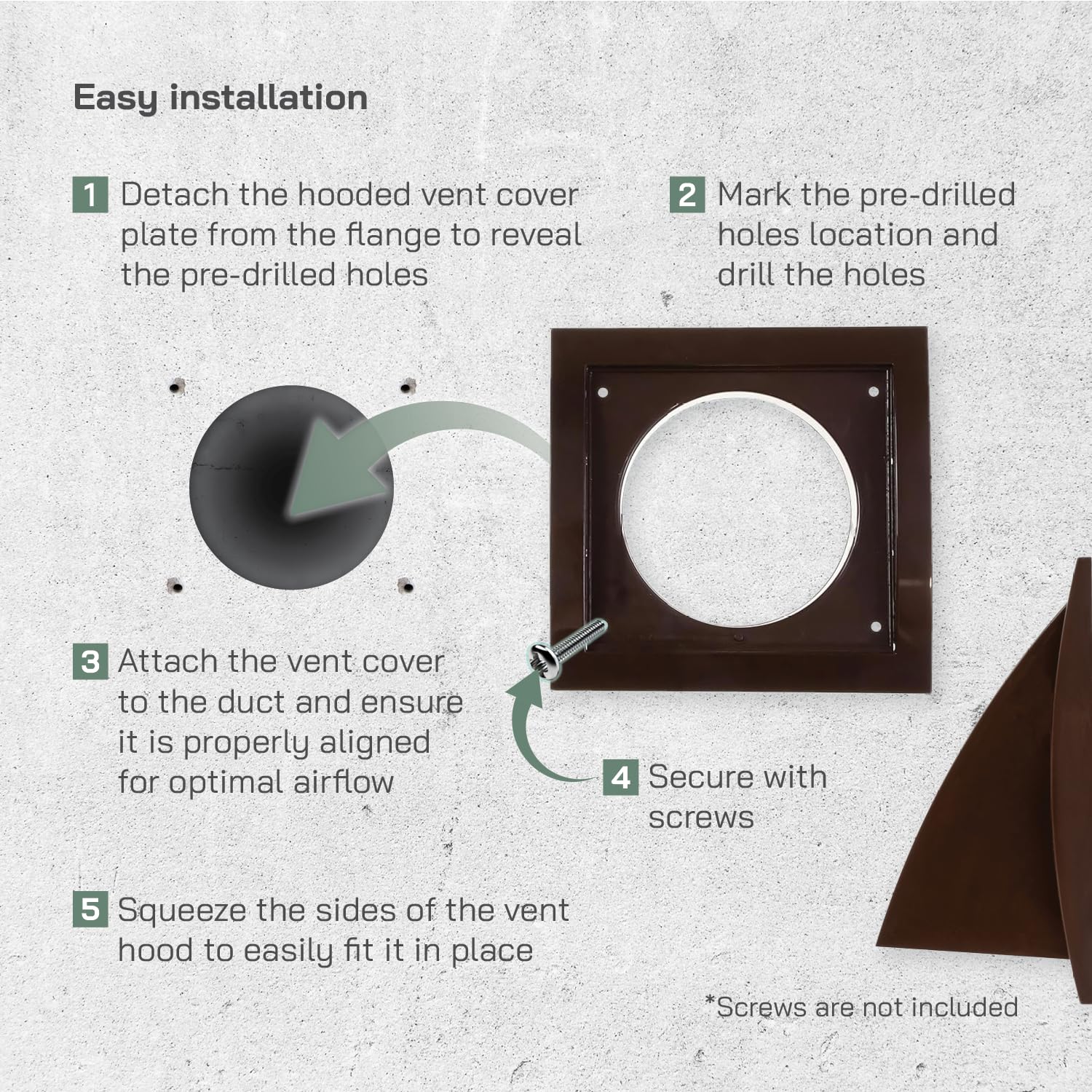 Vent Systems Marrón Ø150mm Cubierta de escape grande - Campana de secado - Campana de ventilador - Campana de ventilación - Válvula de retención - Rejilla de ventilación de campana de salida