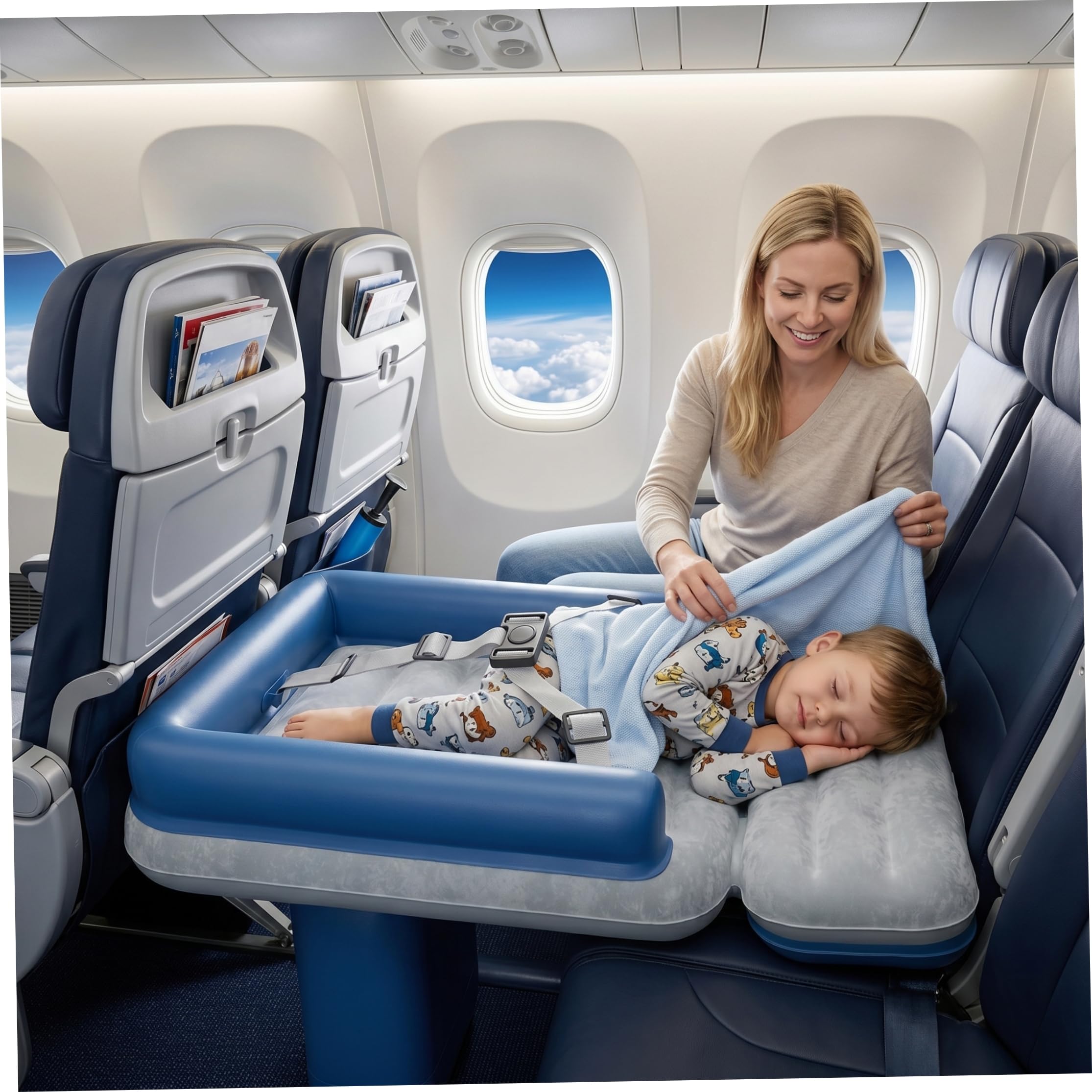 Flugzeugbett für Kleinkinder, Kleinkind-Flugzeugbett – aufblasbares Reisebett mit Handpumpe, verstellbare Größe für Flugzeug, Zug, Auto