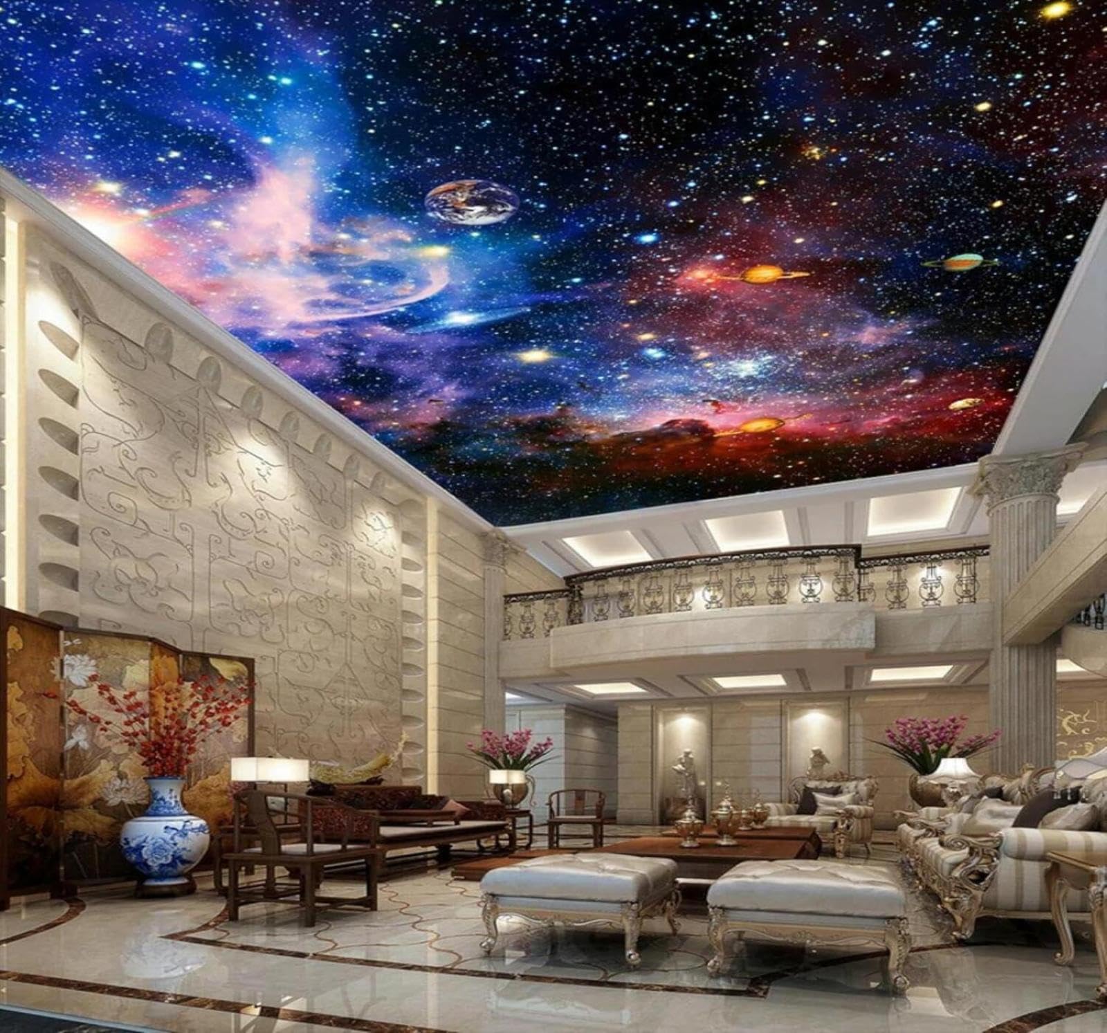 Tzxztt 250Cm×170Cm(B×H) Beautiful Three Dimensional Universe Starry Sky Planets Modern 3D Wallpaper Premium Textured Silk Neutral Tones Material Ideal For Living Room Bedroom-250Cm×170Cm