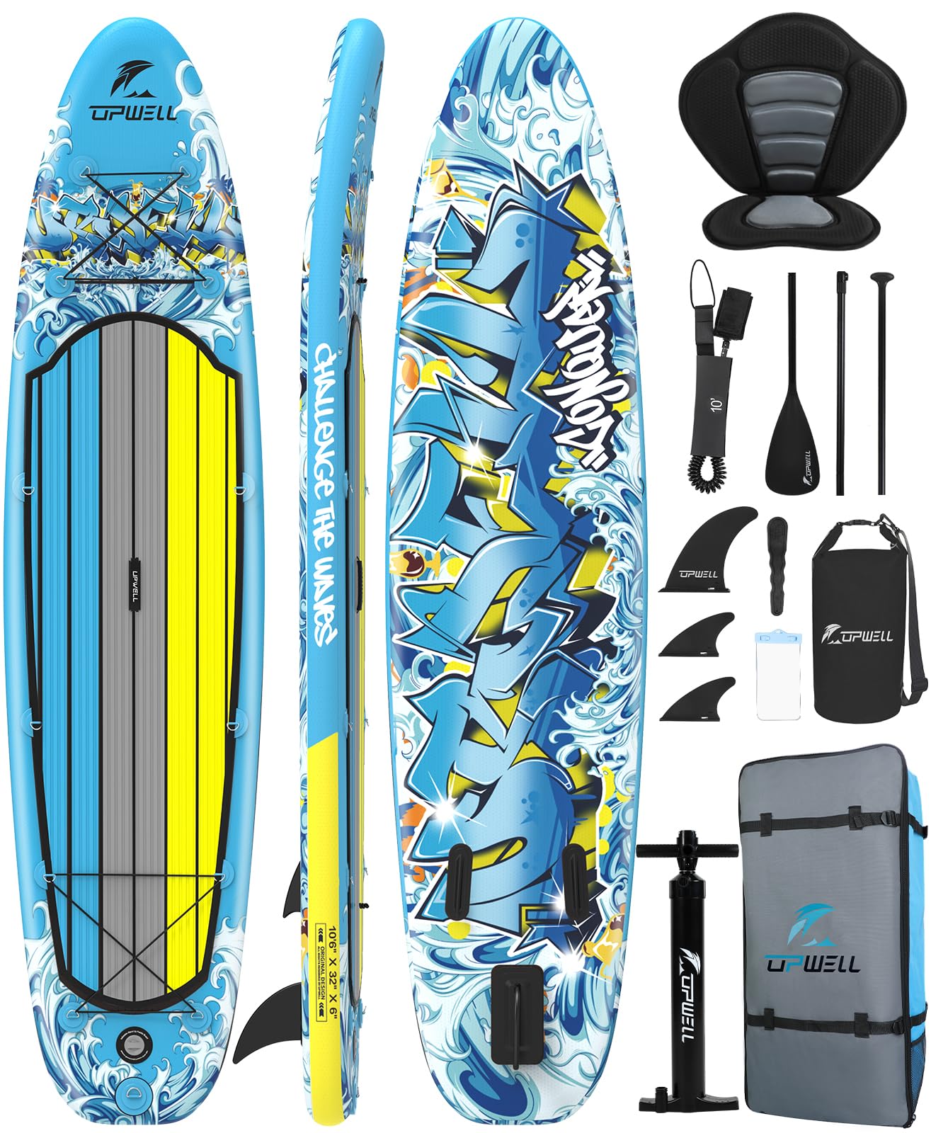 UPWELL10’2”/10'6”/11'Stand Up Paddle Board for Youth & Adults, Inflatable Paddle Board with Stable Design, Premium SUP Accessories, Backpack, Paddle, Leash, Pump, Fins